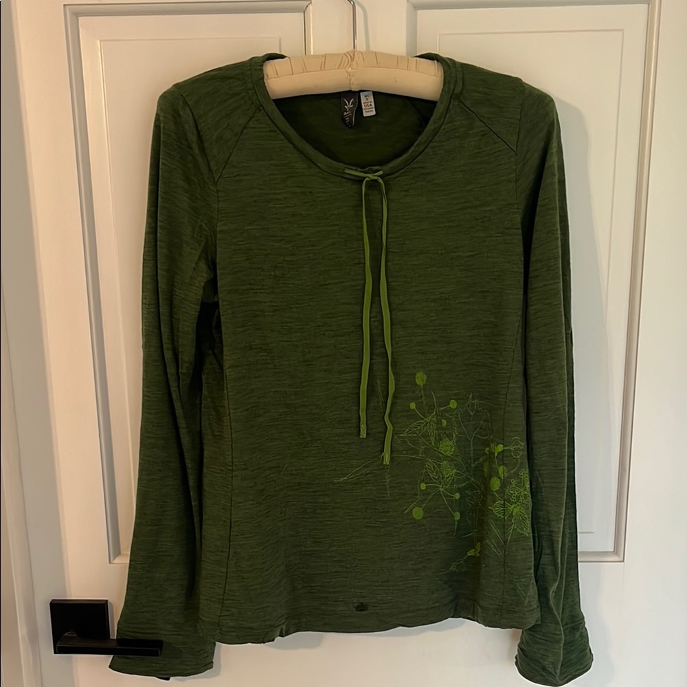Women's Olive Green Long-Sleeve Drawstring Neck Top